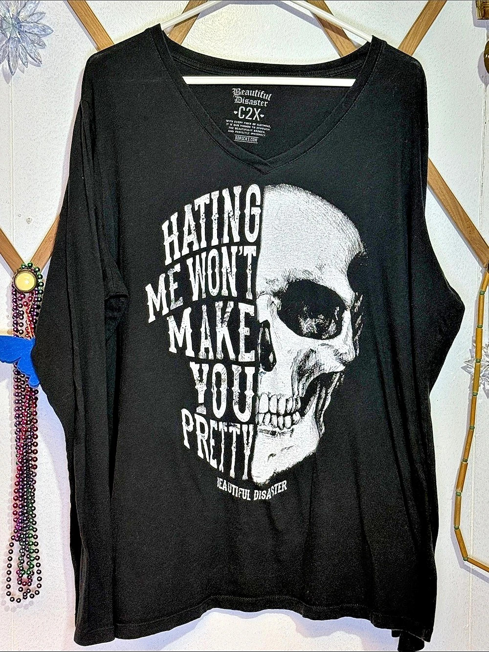 Beautiful Disaster Hating Me Won't Make You Pretty Graphic Long Sleeve Black & "